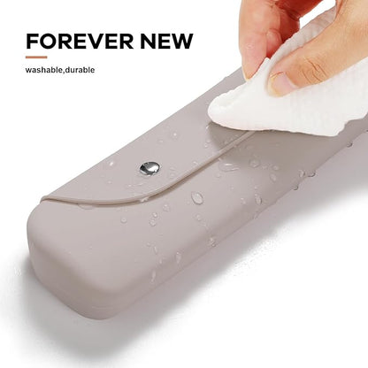 Travel Makeup Brush Holder，Silicone Makeup Brush Holder ，Portable Cosmetic Organiser with Two Upgraded Anti-fall Off Magnetic Clips ， foldable, large capacity -Khaki