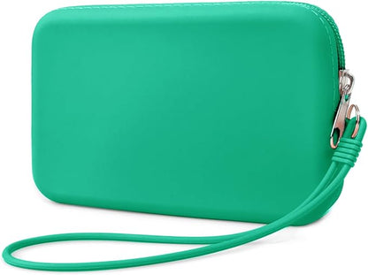 Silicone Small Makeup Bag Pouch for Purse, Travel Toiletry Bag Cute Portable Cosmetic Bag Waterproof Makeup Storage Bag Mini Zipper Clutch Makeup Organizer for Makeup, Beauty Tools (Small Green)