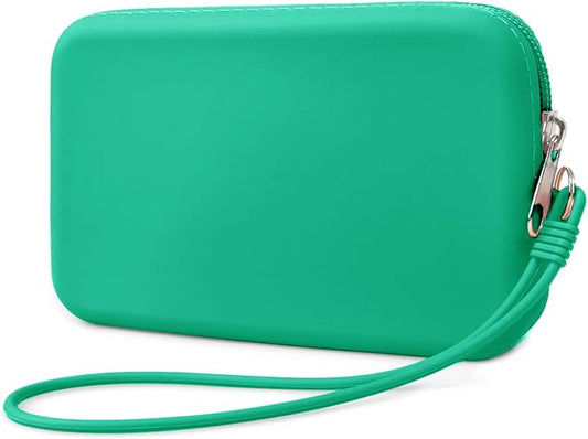 Silicone Small Makeup Bag Pouch for Purse, Travel Toiletry Bag Cute Portable Cosmetic Bag Waterproof Makeup Storage Bag Mini Zipper Clutch Makeup Organizer for Makeup, Beauty Tools (Small Green)