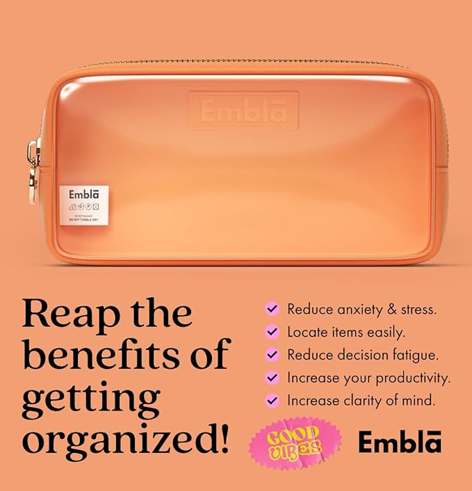 Embla Clear Cosmetic Bag Makeup Case, Clear Zipper Make Up Pouch and Toiletry Travel Tote, Cute Skincare Pouches for Women Girls, Preppy Purse Cosmetic Organizer, Mini Small Makeup Bags, Peach