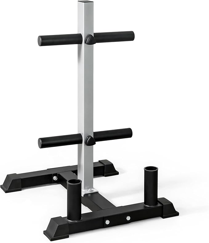 CAP Barbell Olympic Bumper Plate Tree Rack with 4 Weight Plate Posts and 2 Barbell Storage Holders | Multiple Colors