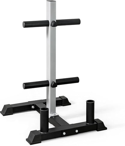 CAP Barbell Olympic Bumper Plate Tree Rack with 4 Weight Plate Posts and 2 Barbell Storage Holders | Multiple Colors