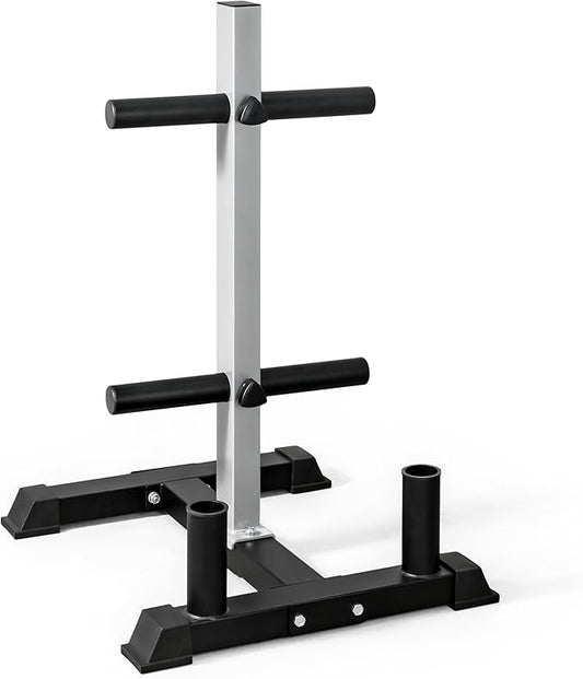 CAP Barbell Olympic Bumper Plate Tree Rack with 4 Weight Plate Posts and 2 Barbell Storage Holders | Multiple Colors