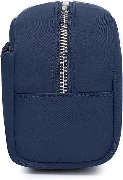 Nylon Female cosmetic bags Canvas toiletry bags Wash bags with large capacity Simple design (Nylon/Navy Blue)