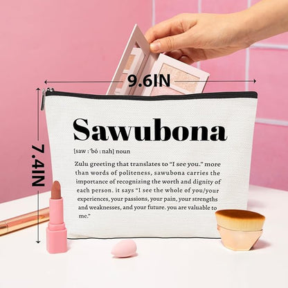 Sawubona Definition Inspirational Zulu Makeup Bag Self Love Cosmetic Bag Thank You Gifts for Women Female Grandma Mom Sister Friend Wife South Africa Travel Toiletry Bag Christmas Birthday
