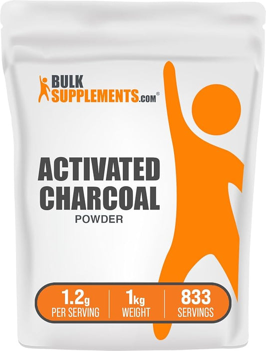 BulkSupplements.com Activated Charcoal Powder - from Coconut Charcoal, Charcoal Powder for Teeth Whitening - Vegan & Gluten Free - 1200mg per Serving, 1kg (2.2 lbs) (Pack of 1)