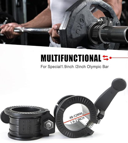 Olympic Barbell Clips 2inch Ajustable Barbell Clamps (1.9-2inch, black)