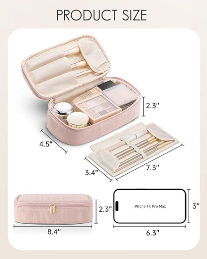 Vlando Travel Makeup Bag Small Makeup Bag Pouch for Purse Gifts for Women Travelers Girls Teacher Travel Toiletry Bag-Sand Pink