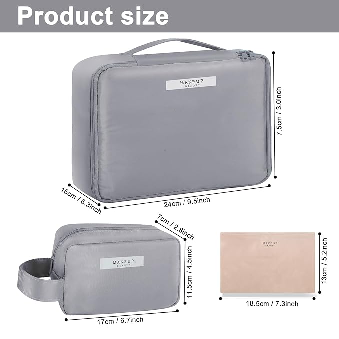 Travel Makeup Bag Cosmetic Bag Makeup Bag Toiletry bag for women and men (Grey-3pcs)