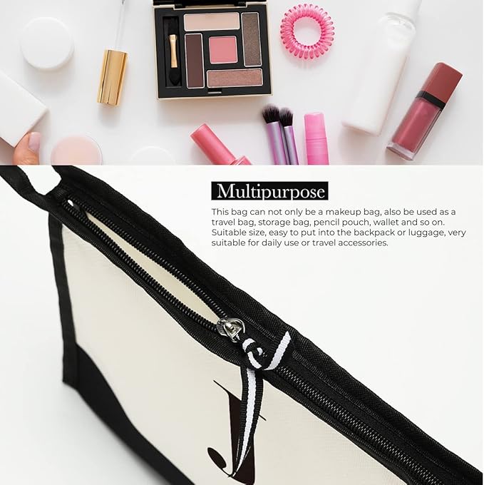 Monogrammed for Women Initial bridesmaid gifts, Personalized monogram Monogram Cosmetic Bag,Travel Makeup Bag Suitable for Wedding weekend Beach Gift for Women Teachers Friends.Pure letters J