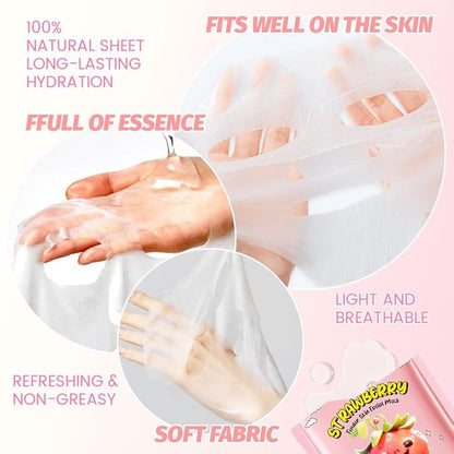 8 Pack Strawberry Face Mask,Pink Face Masks Spa Day kit Supplies for Teens Girls Women,Sheet Facial Mask Skincare for Kids Gifts Set,Hydrate Nourish Soothe for All Skin Types,Spa Party Favors