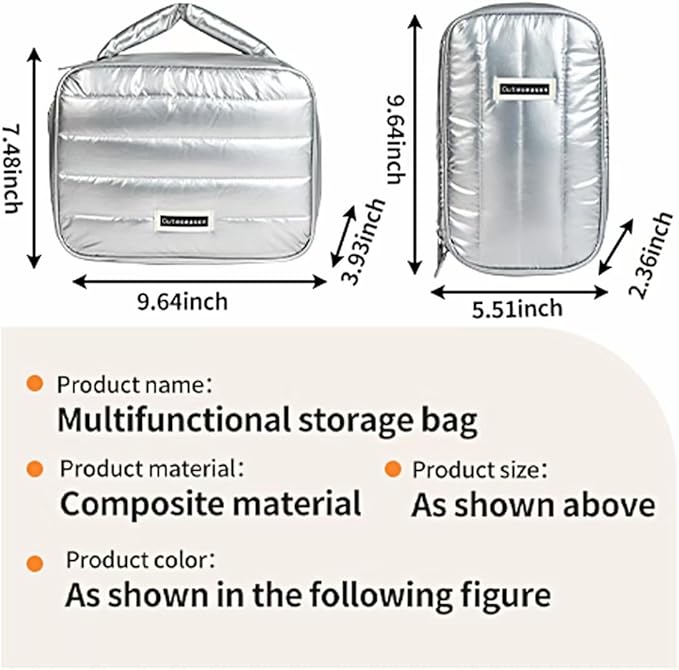 Shiny Puffy Makeup Bag Large Capacity Travel Water-proof Toiletry Bag Drop-proof Digital Product Organizer (Pink, L and M)
