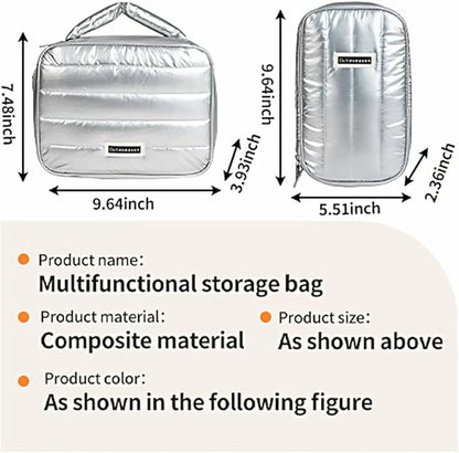 Shiny Puffy Makeup Bag Large Capacity Travel Water-proof Toiletry Bag Drop-proof Digital Product Organizer (Pink, L and M)