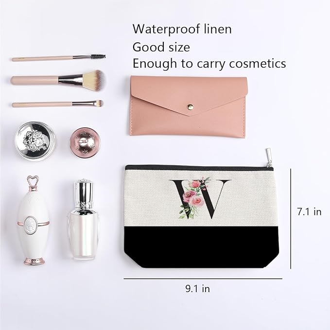 Initial Makeup Bag, Personalized Gifts for Women, Personalized Makeup Bag, Bridesmaid Gifts, Cosmetic bags for Women (Letter W)