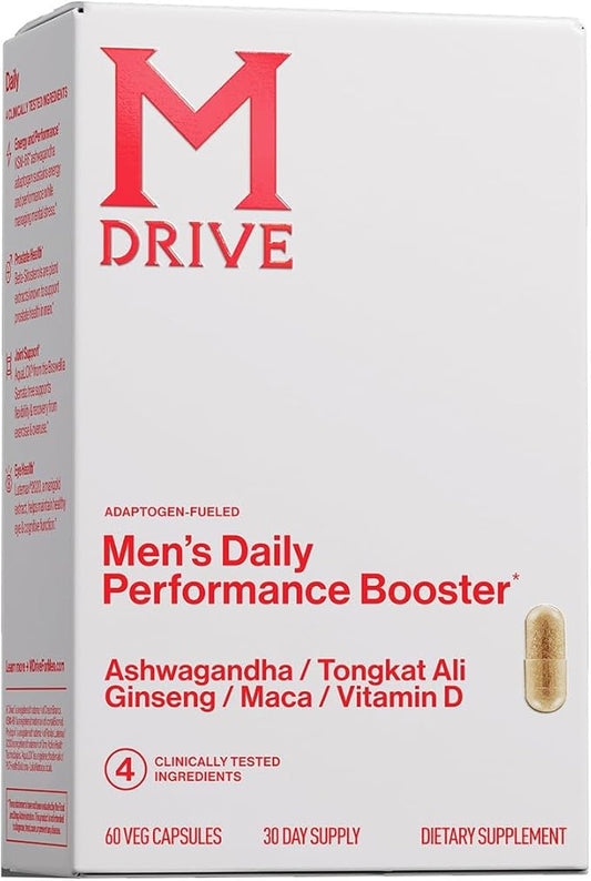 Mdrive Men's Daily Performance Complex Support Supplement - Ashwaghanda, Tongkat Ali, Ginseng, Maca & Vitamin D, 60 Capsules, 30 Day Supply