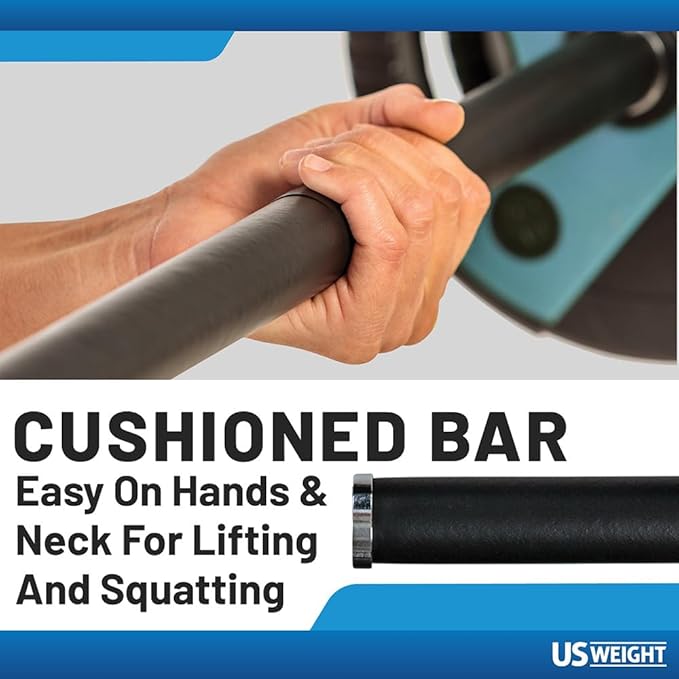 US Weight Barbell Weight Set for Home Gym with 55” padded Bar - Adjustable Weights for Exercise, Lifting, and to Build Muscle