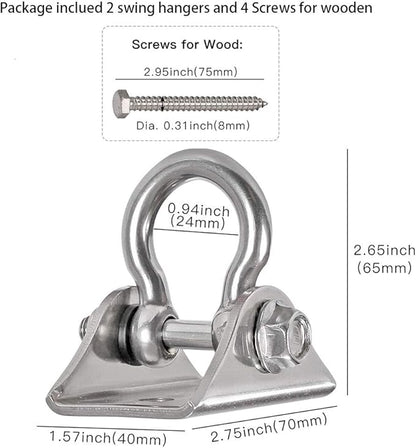 Set of 2 Heavy Duty 180° Swing Hangers, Stainless Steel Swing Hook for Ceiling Wooden Porch Swing Hanging kit Playground Gym Rope Boxing Bag Hammock Chair Yoga Swing Mount 1000 lb Capacity