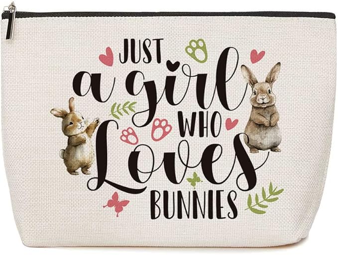 Bunny Cosmetic Bag Just A Girl Who Loves Bunnies Bunny Bag Animal Lover Gift Bunny Lover Gift for Women Birthday Gifts for Rabbit Pet Lovers Women Daughter Niece Sisters Friends