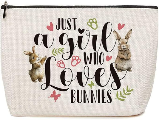 Bunny Cosmetic Bag Just A Girl Who Loves Bunnies Bunny Bag Animal Lover Gift Bunny Lover Gift for Women Birthday Gifts for Rabbit Pet Lovers Women Daughter Niece Sisters Friends