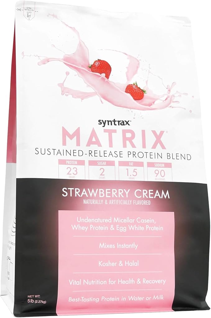 Syntrax Nutrition Matrix Protein Powder, Sustained-Release Protein Blend, Strawberry Cream, 5 lbs