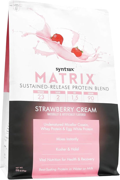 Syntrax Nutrition Matrix Protein Powder, Sustained-Release Protein Blend, Strawberry Cream, 5 lbs