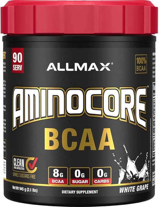 ALLMAX Nutrition AMINOCORE BCAA Powder, 8.18 Grams of Amino Acids, Intra and Post Workout Recovery Drink, Gluten Free, White Grape, 945 g