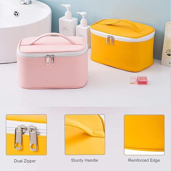 KITENROM Portable Makeup Bag Cosmetic Bags for Women Medium Pouch Case Purse Make Up Organization Waterproof(Yellow)