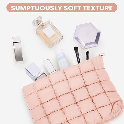 Puffy Quilted Makeup Bag Cosmetic Bags Travel Cute Puffer Solid Toiletry Organizer Pouch Storage Clutch for Women
