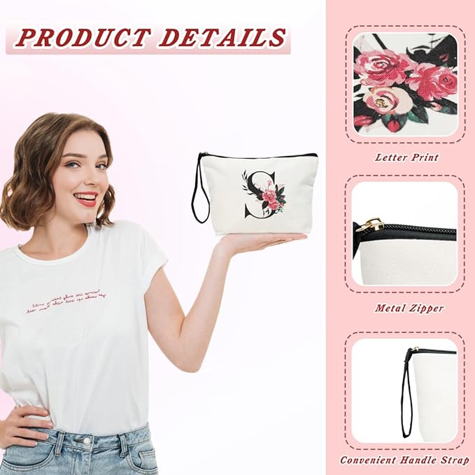 TOPEAST Valentines Day Gifts for Her - Personalized Cute Initial Makeup Bag with Zipper Cosmetic Large Toiletry Makeup Pouch, Gifts for Wedding Bride Bridemaids Friend (Letter Q)