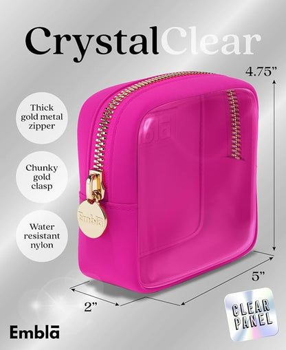 Embla Clear Cosmetic Bag Makeup Case, Clear Zipper Make Up Pouch and Toiletry Travel Tote, Cute Skincare Pouches for Women Girls, Preppy Purse Cosmetic Organizer, Mini Makeup Bags, Fuchsia