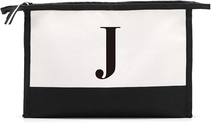 Monogrammed for Women Initial bridesmaid gifts, Personalized monogram Monogram Cosmetic Bag,Travel Makeup Bag Suitable for Wedding weekend Beach Gift for Women Teachers Friends.Pure letters J