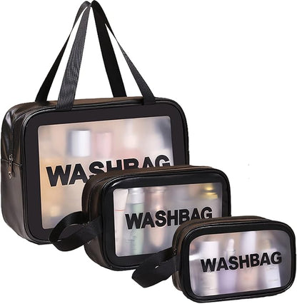 Travel Toiletry Bag for Women Men, Translucent Waterproof Travel Makeup Cosmetic Pouch Traveling Organizer for Toiletries, Cosmetic, Accessories CynynYxy (A-Black)