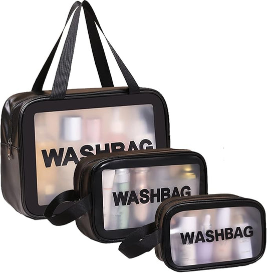 Travel Toiletry Bag for Women Men, Translucent Waterproof Travel Makeup Cosmetic Pouch Traveling Organizer for Toiletries, Cosmetic, Accessories CynynYxy (A-Black)