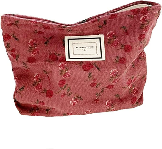 SxoSyo Cosmetic Bags for Women Makeup Bag Large Capacity Purse Travel Toiletry Zipper Storage Pouch Make up Brushes Organizer for Gifts (Dark red, Rose)