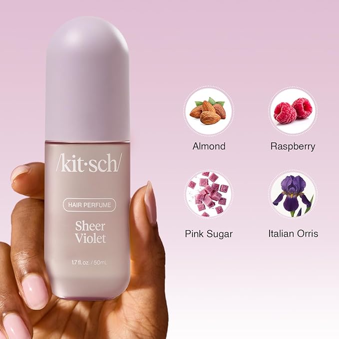 Kitsch Sheer Violet Hair Perfume For Women - Clean, Deodorizing, and Patented Odor-Eliminating Technology, Body Mist - Freshen Hair, Body & Pillows - Fruity Raspberry, Violet & Soft Musk Scent - 50ml