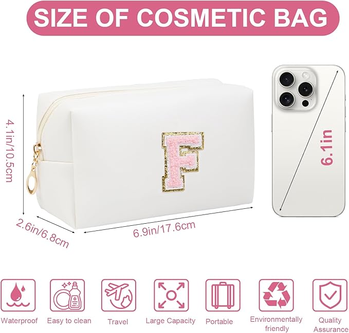 Birthday Gifts for Women Her,Travel Cute Makeup Bag,Large Capacity Cosmetic Bags for Women Makeup Pouch PU Leather Waterproof Cosmetic Bag (F, White)
