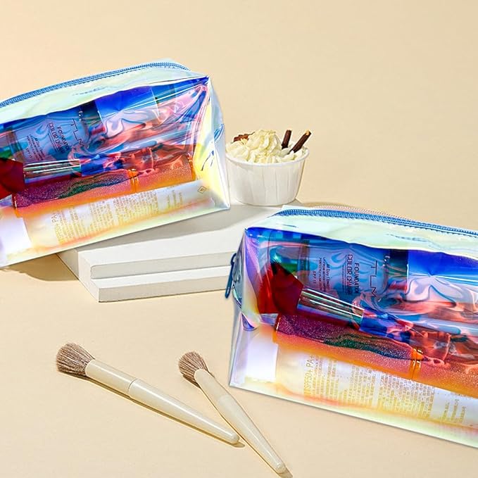 ONEART Holographic Iridescent Cosmetic Bag,Portable Waterproof Cosmetic Makeup Pouch with Zipper, Toiletry Bag for Women,Laser Cosmetic Bags for Travel