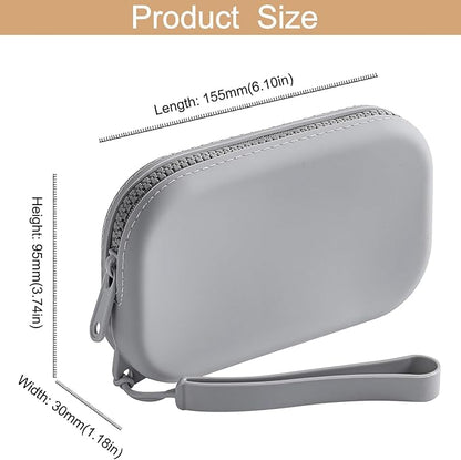 Portable Silicone Makeup Bag for Women, Small Travel Waterproof Toiletry Cosmetic Bag, Zipper Closure Organizer Makeup Case with Handle (Dark Grey)