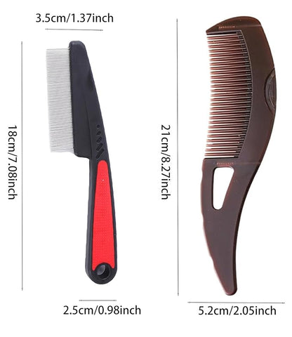 Dandruff Comb Fine Tooth Scalp Detox Comb Lice for Women, Men & Kids Stainless Steel Scalp Detoxing, Sweep & Massage Hair Brush Tool for Hair Care (Brown 2pc)