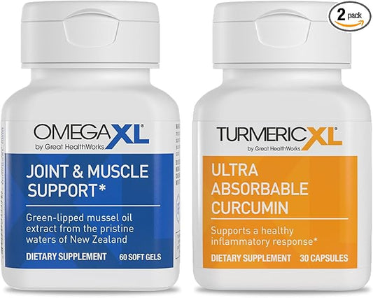 OmegaXL Powerful Joint and Muscle Support Supplement (60 Count) & TurmericXL Healthy Inflammatory Response Supplement (30 Count)