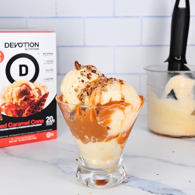 Devotion Nutrition Protein Powder Blend | Gluten Free, Keto Friendly, No Added Sugars | 1g MCT | 20g Whey & Micellar Protein | 2lb Tub (Salted Caramel Cone)