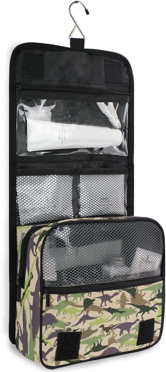 senya Hanging Travel Toiletry Bag Kit Boys Makeup Case Cosmetics Organizer for Men Women (Dinosaur Camouflage)