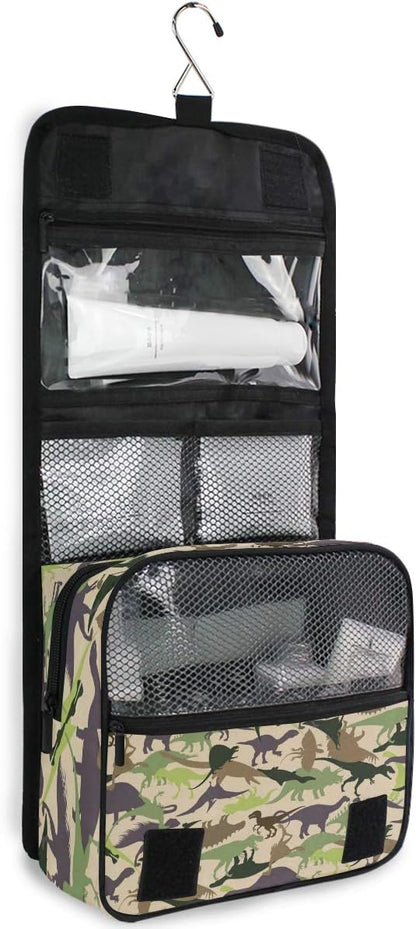 senya Hanging Travel Toiletry Bag Kit Boys Makeup Case Cosmetics Organizer for Men Women (Dinosaur Camouflage)
