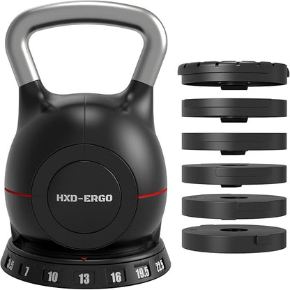 7-in-1 Adjustable Kettlebell, Quick-Adjust Kettlebell for Strength Training, 5-44 LBS Adjustable Weights for Home Gym
