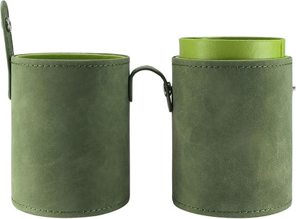 Portable Makeup Brush Case,Pu Leather Makeup Brush Holder with Button,Travel Cup Storage Dustproof Makeup Cosmetic Bags for Women (Grass green)