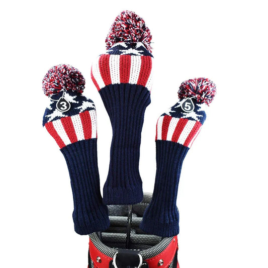 Stripes Knitted Golf Club Head Covers 3 Piece Set 1 3 5 Driver and Fairway HeadCovers Fits 460cc Drivers