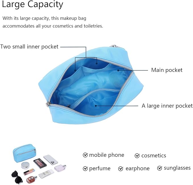 Nylon Female cosmetic bags Canvas toiletry bags Wash bags with large capacity Simple design (Nylon/Sky Blue)