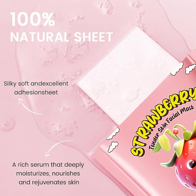 8 Pack Strawberry Face Mask,Pink Face Masks Spa Day kit Supplies for Teens Girls Women,Sheet Facial Mask Skincare for Kids Gifts Set,Hydrate Nourish Soothe for All Skin Types,Spa Party Favors