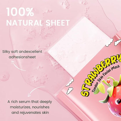 8 Pack Strawberry Face Mask,Pink Face Masks Spa Day kit Supplies for Teens Girls Women,Sheet Facial Mask Skincare for Kids Gifts Set,Hydrate Nourish Soothe for All Skin Types,Spa Party Favors