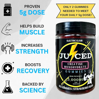 Creatine Monohydrate Gummies for Men & Women 5000mg - Quick Muscle Growth, Endurance Support - Power Boost For Strength, Energy, Performance & Recovery - Chewable Pre Workout Supplement (Strawberry)